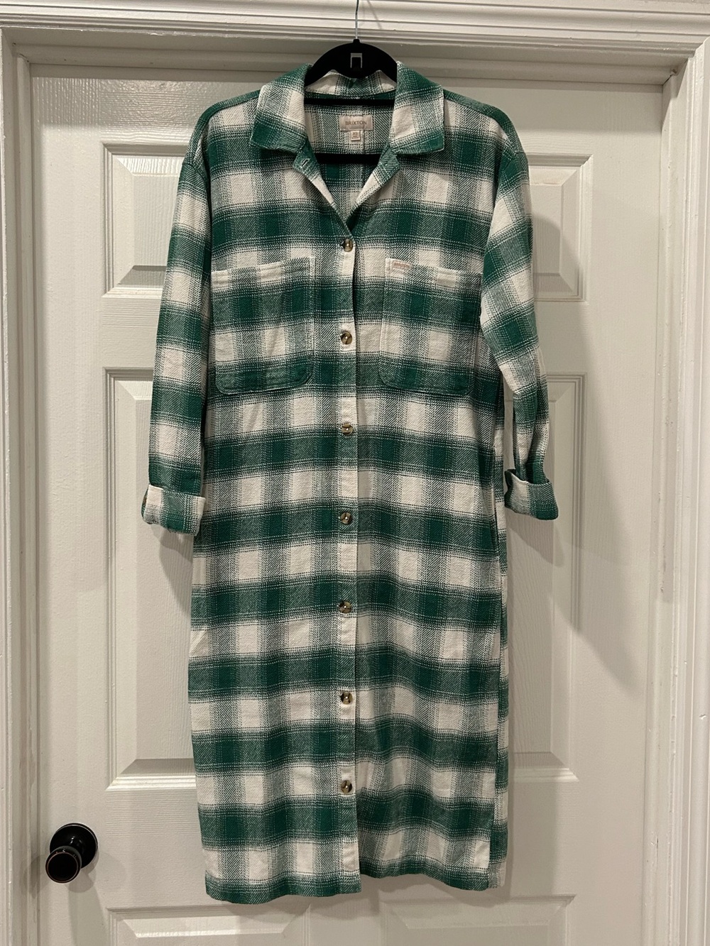 Brixton Clover Green Plaid Bowery Flannel Duster Size XS